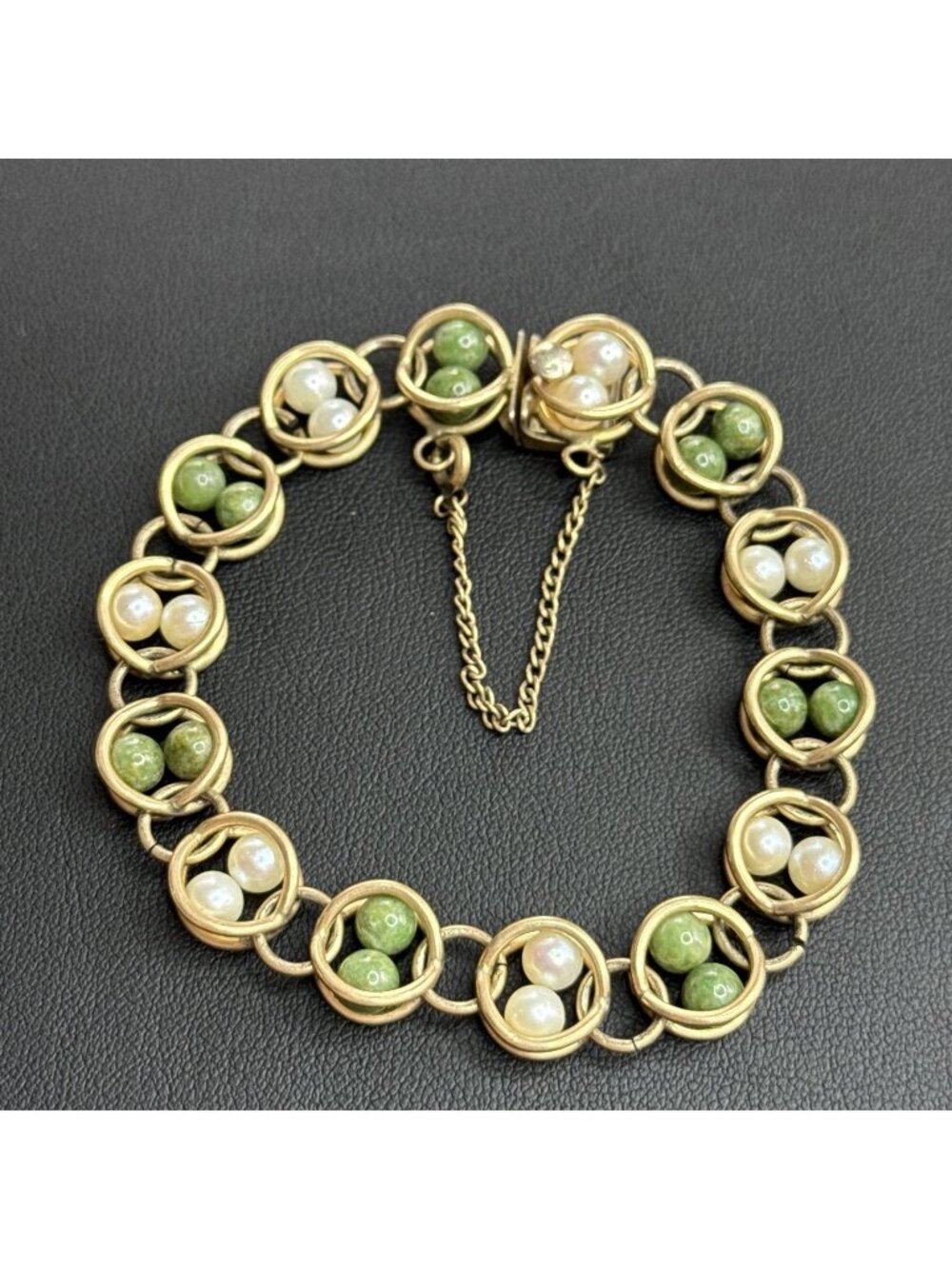Vintage Winard Bracelet 12 K GF Gold Filled Caged Stones Double Link Safety Chai